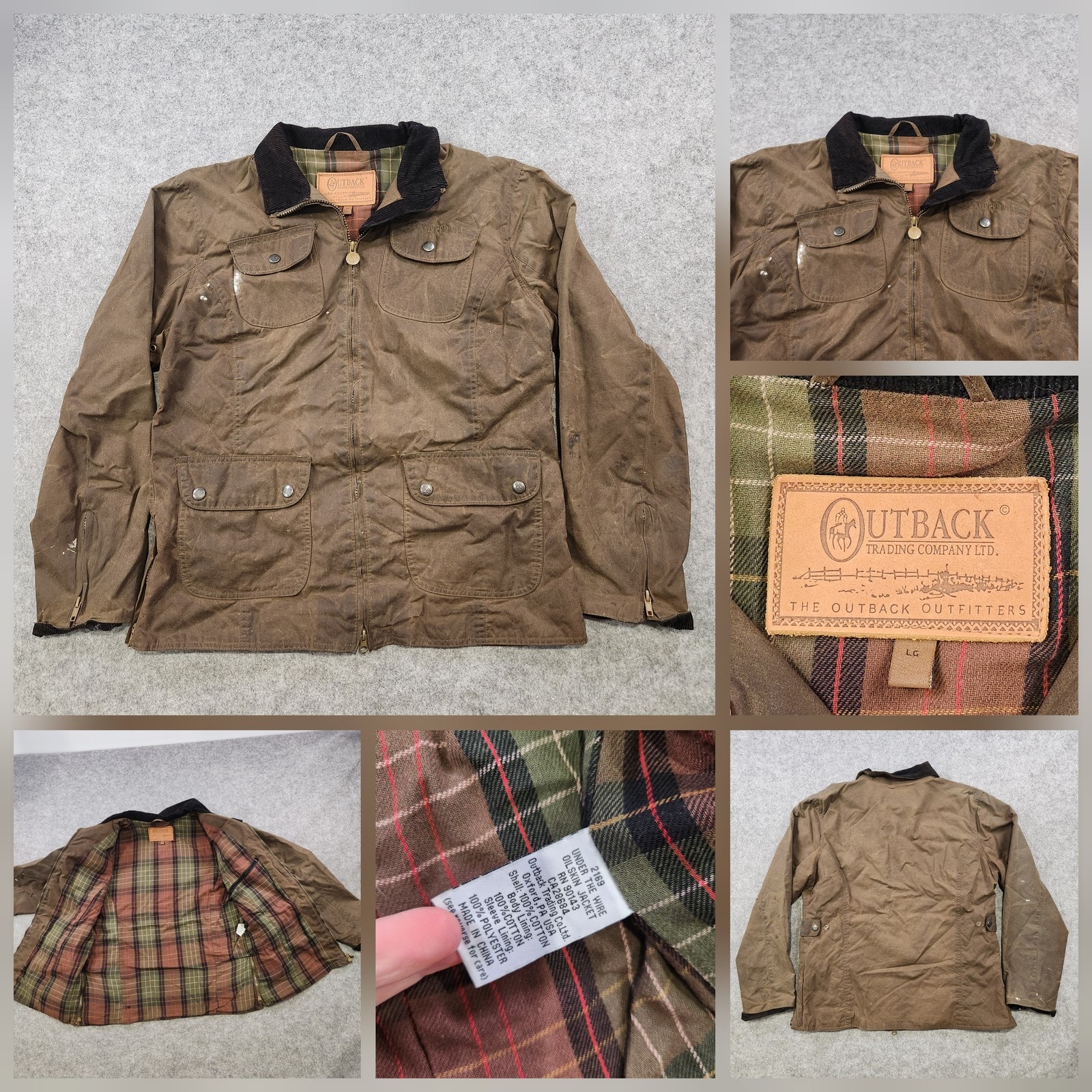 Outback Trading Company Jacket Mens Large Brown Waxed Cotton Barn Chore Utility